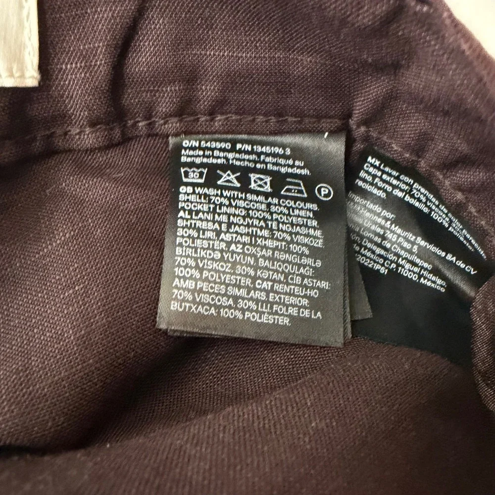 HM Linen Blend Wide Leg Trousers Brown Pleated Cropped Pants US 10 NEW